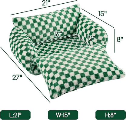 Hollypet Cat Bed Fluffy Plush Mutifuctional Double-Layer Soft Pet Couch Orthopedic Sofa Nest Beds for Small Cats and Dogs, Forest Green and White (21x15x8 inch)