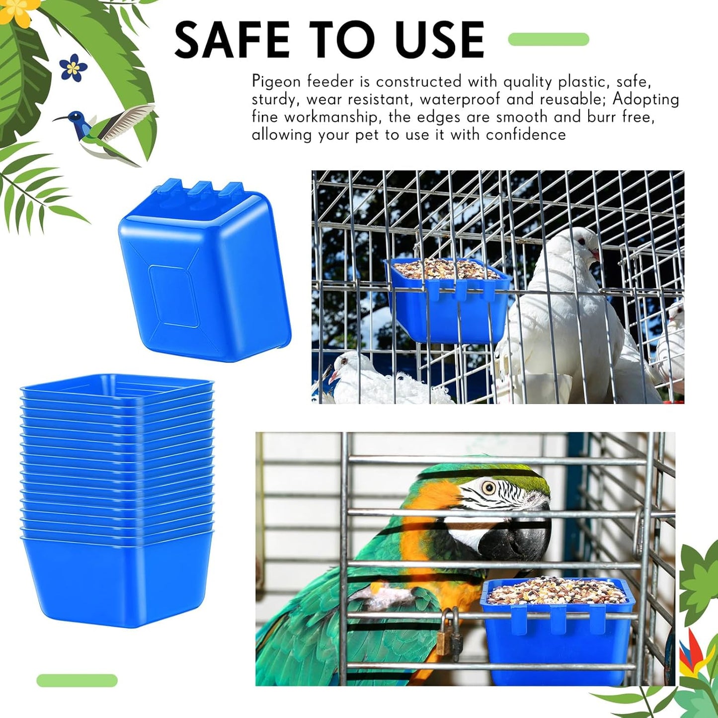 Maxdot 20 Pcs Cage Cups Chicken Feeder Waterer 16 oz Birds Feeders Hanging Bunny Cage Chicken Water Bowl for Pet Parrot Rooster Parakeet Gamefowl Poultry Pigeon Wire Hutch(Blue)