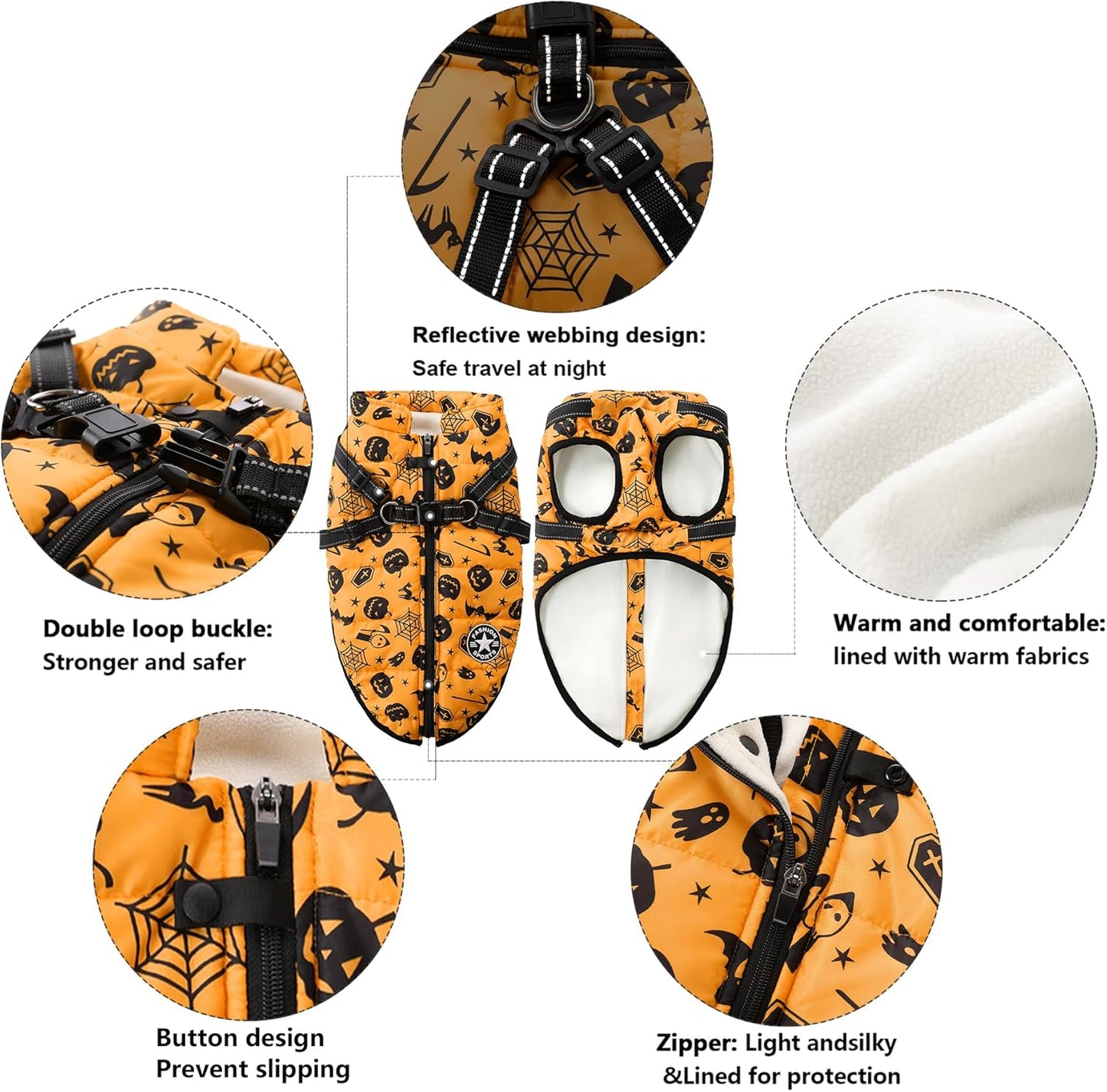 Aiboria Dog Jackets Windproof Outfit Coat Dog Vest Harness Puppy Warm Jacket Halloween Orange XXL