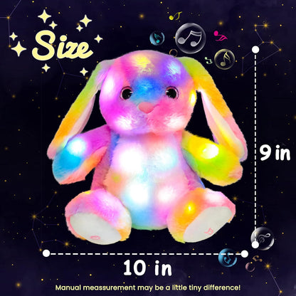 Hopearl LED Musical Stuffed Bunny Colorful Lighting Up Singing Plush Rabbit Adjustable Volume Lullaby Animated Soothe Birthday Festival for Kids Toddlers, 10''
