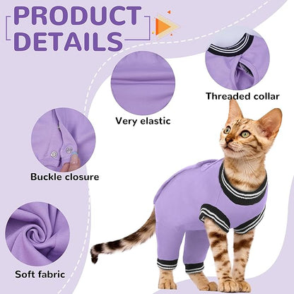 PUMYPOREITY Cat Recovery Suit for Hind Legs, Cat Surgical Spay Suit with Leg Sleeves to Stop Licking, Long Rear Sleeve Wound Cover Abdomen Kitten Onesie, Purple, XL