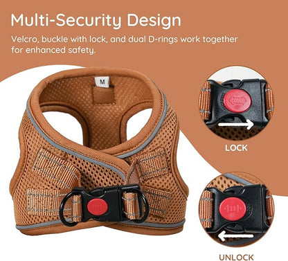 BELLA & PAL Step in Vest Harness for Small and Medium Dogs, No Pull Small Dog Harness with Leash Set, Comfortable Air Mesh Dog Vest Harness with Reflective Strip (Mokka, M)