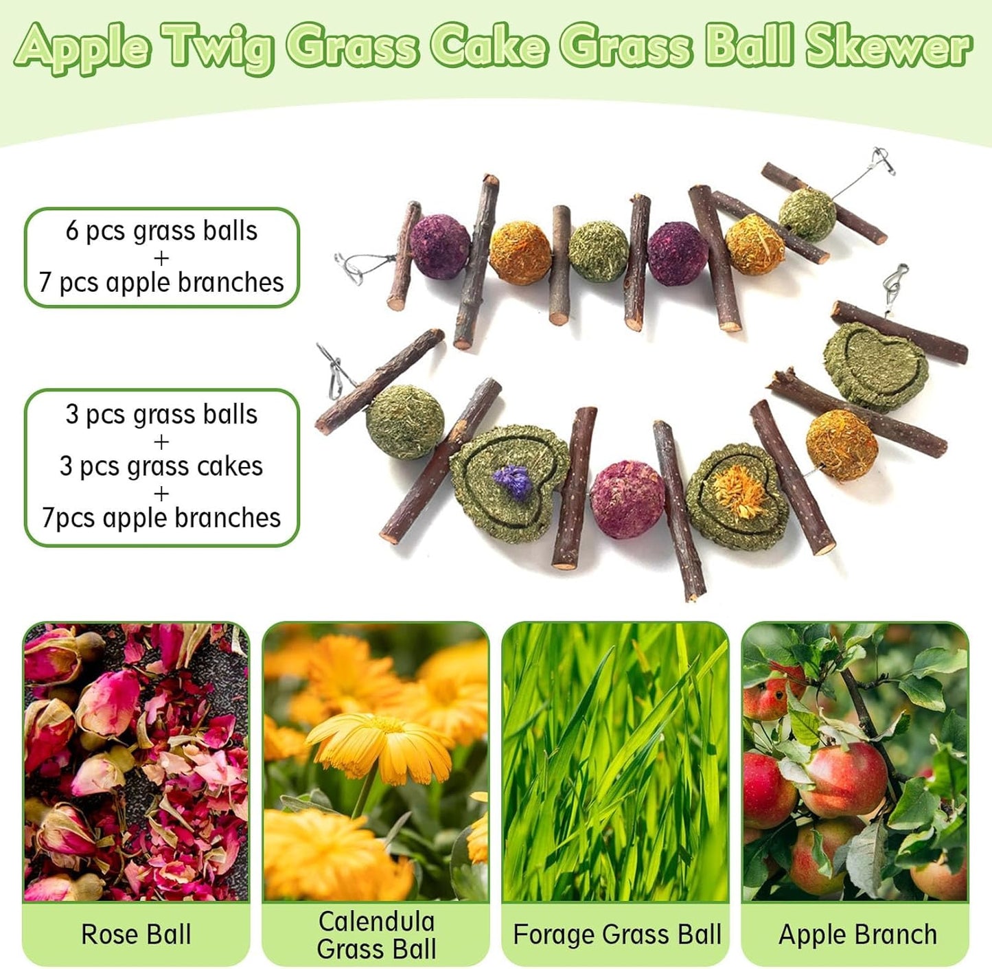 Hamiledyi Bunny Chew Toys Rabbit Hanging Toys for Teeth Grinding Rabbit Toys Natural Fruit Sticks Timothy Grass Cakes Chew Toys and Treats Improve Dental Health for Guinea Pig Hamster Chinchilla