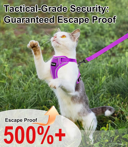 Cat Harness and Leash for Walking Escape Proof Soft Adjustable Cat Leash Breathable Comfortable Vest Easy to Wear Kitten Harness for Outdoor Travel Purple S
