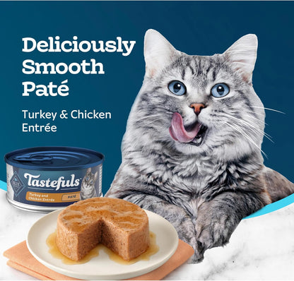 Blue Buffalo Tastefuls Wet Cat Food Paté, Made with Natural Ingredients, Turkey and Chicken Entrée, 5.5-oz Cans (24 Count)