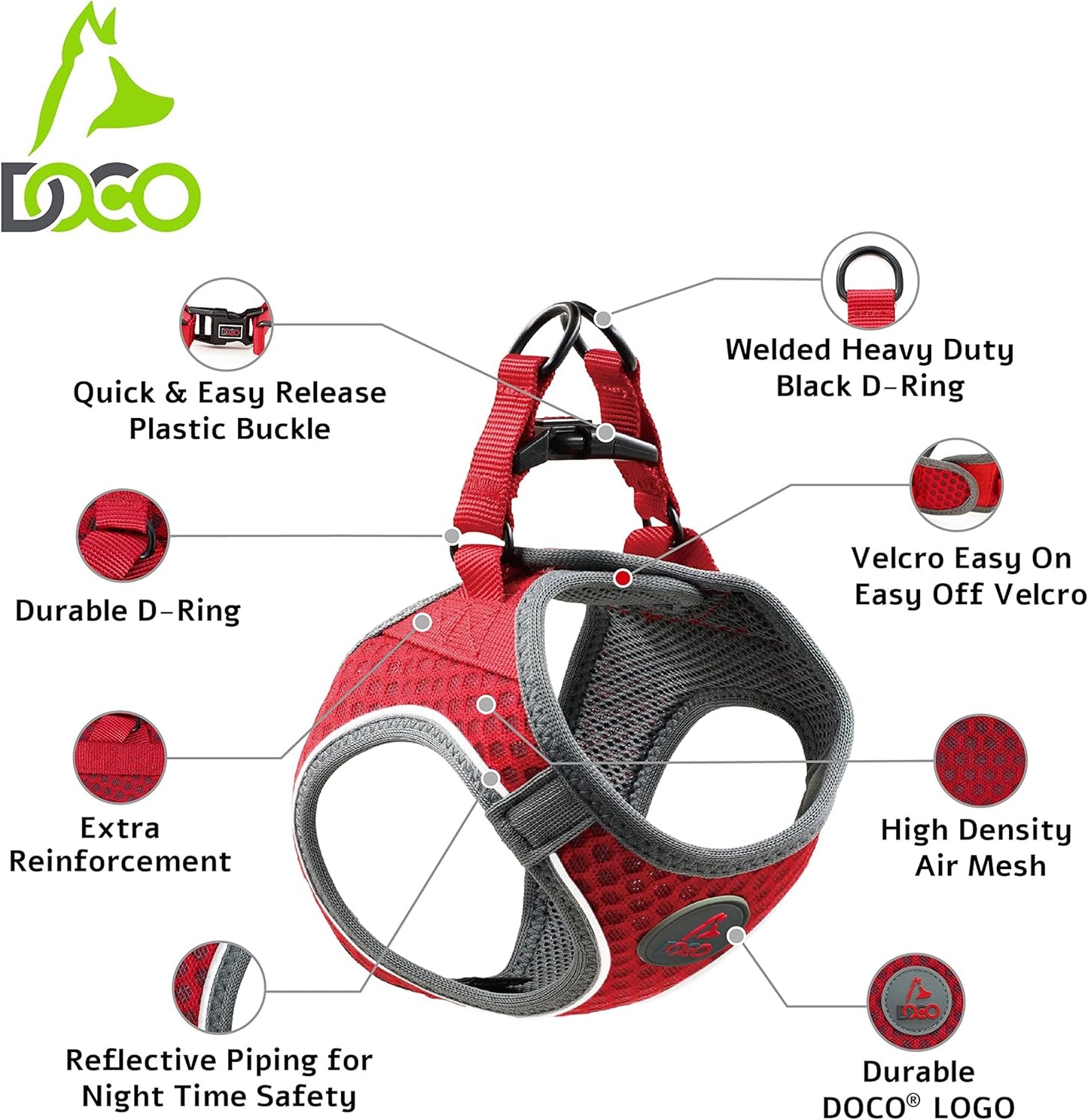 DOCO Dog Harness for Large Sized Dog - Athletica Adjustable, No Pull, No Choke, Puppy Vest Lightweight Air Mesh, Reflective, Puppy Essentials - Lime, X-Large (Chest 20.5"-22", Weight 20-25 lbs)