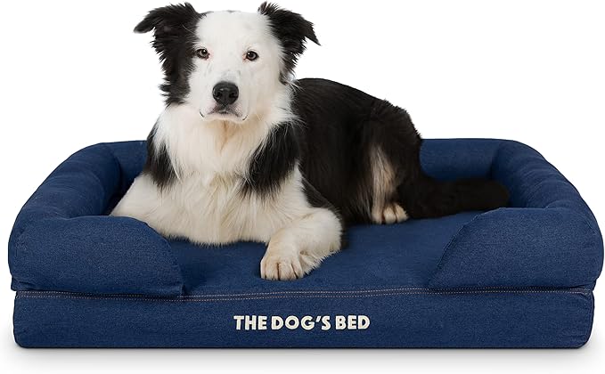 The Dog’s Bed, Large Blue Denim, Memory Foam, Pain Relief: Arthritis, Hip & Elbow Dysplasia, Post Surgery, Lameness, Supportive, Calming, Waterproof Washable Cover