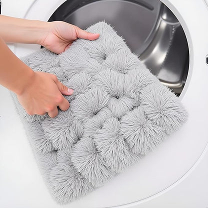 Fluffy Small Dog Bed, Washable Warm Winter Heated Calming Dog Crate Bed for Small Size, Supportive Plush Crate Pad for Dogs(18 * 12", Light Grey).