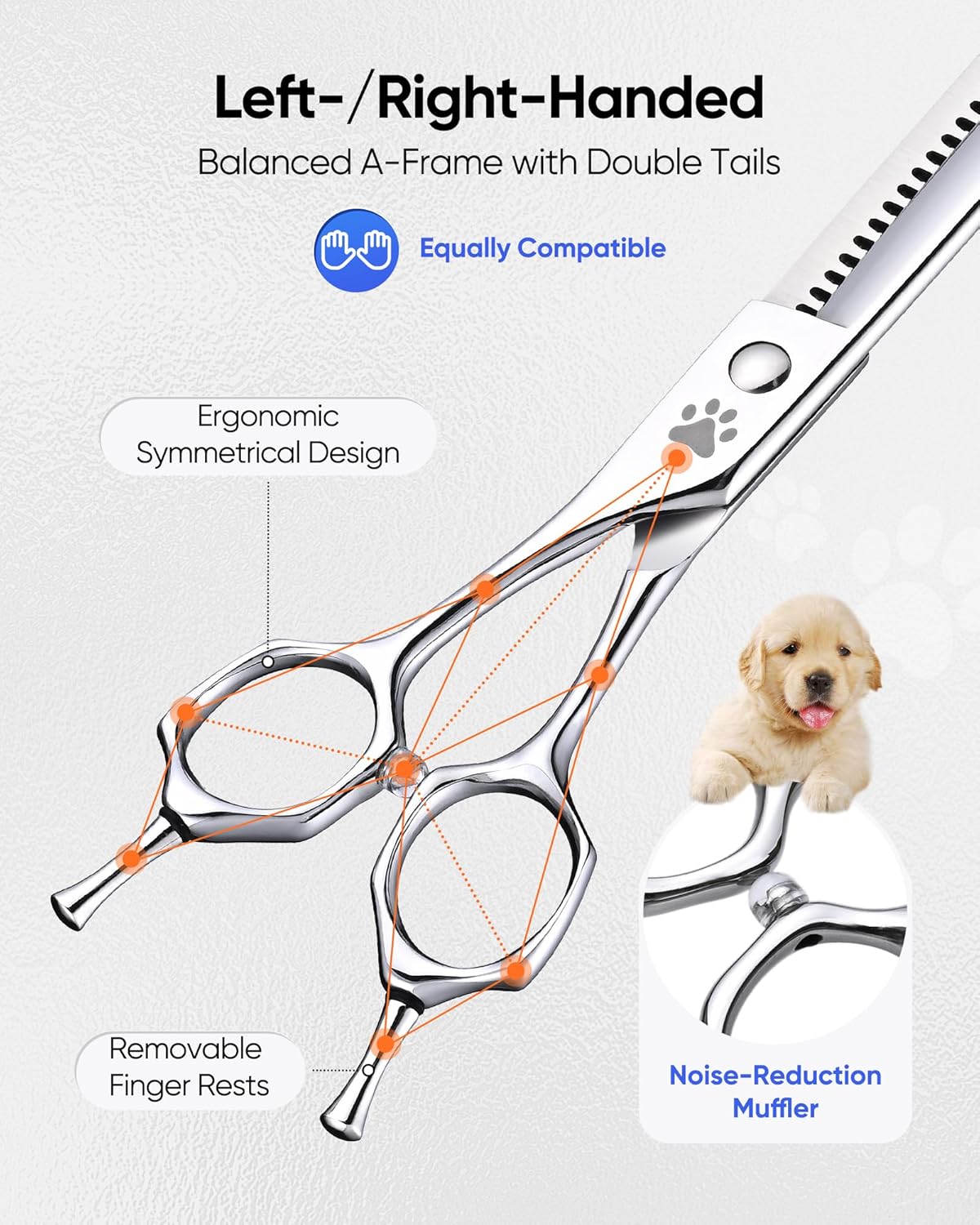 ULG Professional Dog Grooming Scissors 7.5” Straight Chunker Shear 65%-75% Thinning Rate 440C Japanese Stainless Steel Tension Adjustable Left & Right Handed Pet Grooming Shears