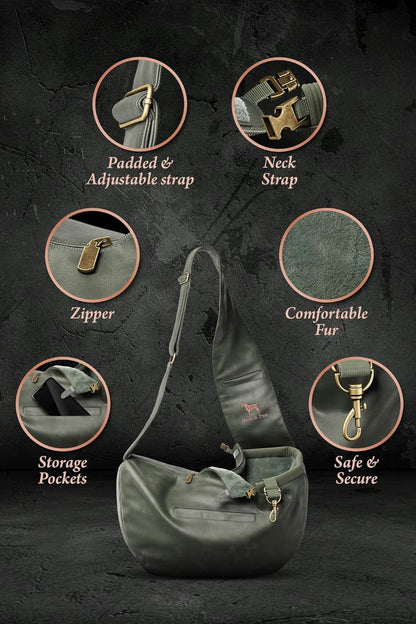 Noah & Paw Dog Sling Carrier for Small Dogs 3-10lb, Dog Sling for Small Dogs and Cats, Dog Carrier with Adjustable Padded Strap, Vegan Denim Lined with Fur, 3X Safety Features, Machine Washable