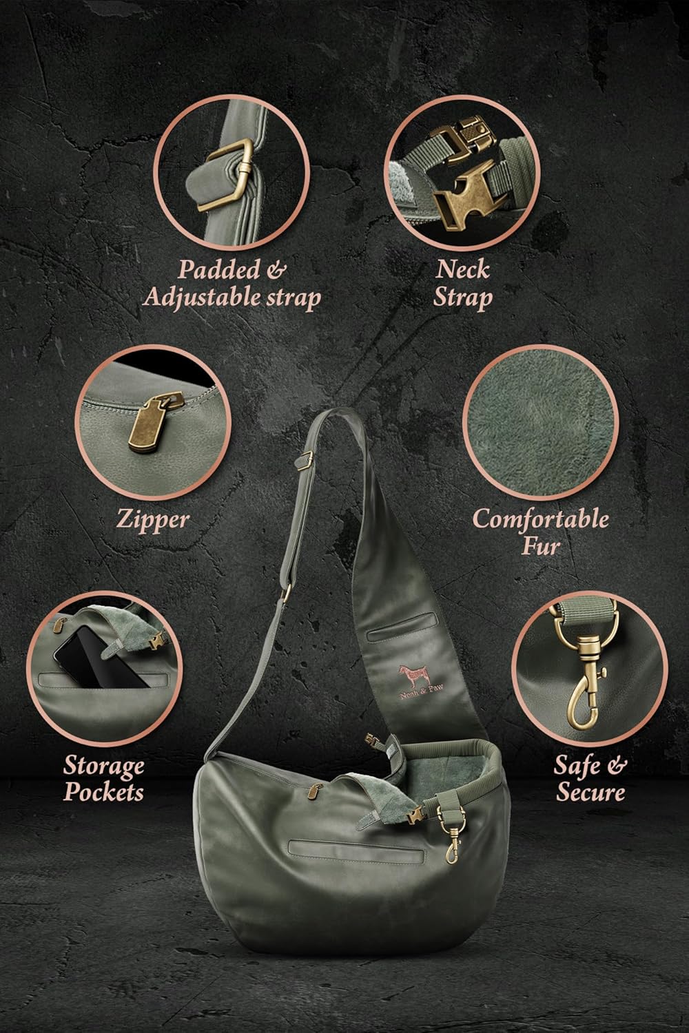 Noah & Paw Dog Sling Carrier for Small Dogs 5-18lb, Dog Sling for Small Dogs and Cats, Dog Carrier with Adjustable Padded Strap, Vegan Denim Lined with Fur, 3X Safety Features, Machine Washable