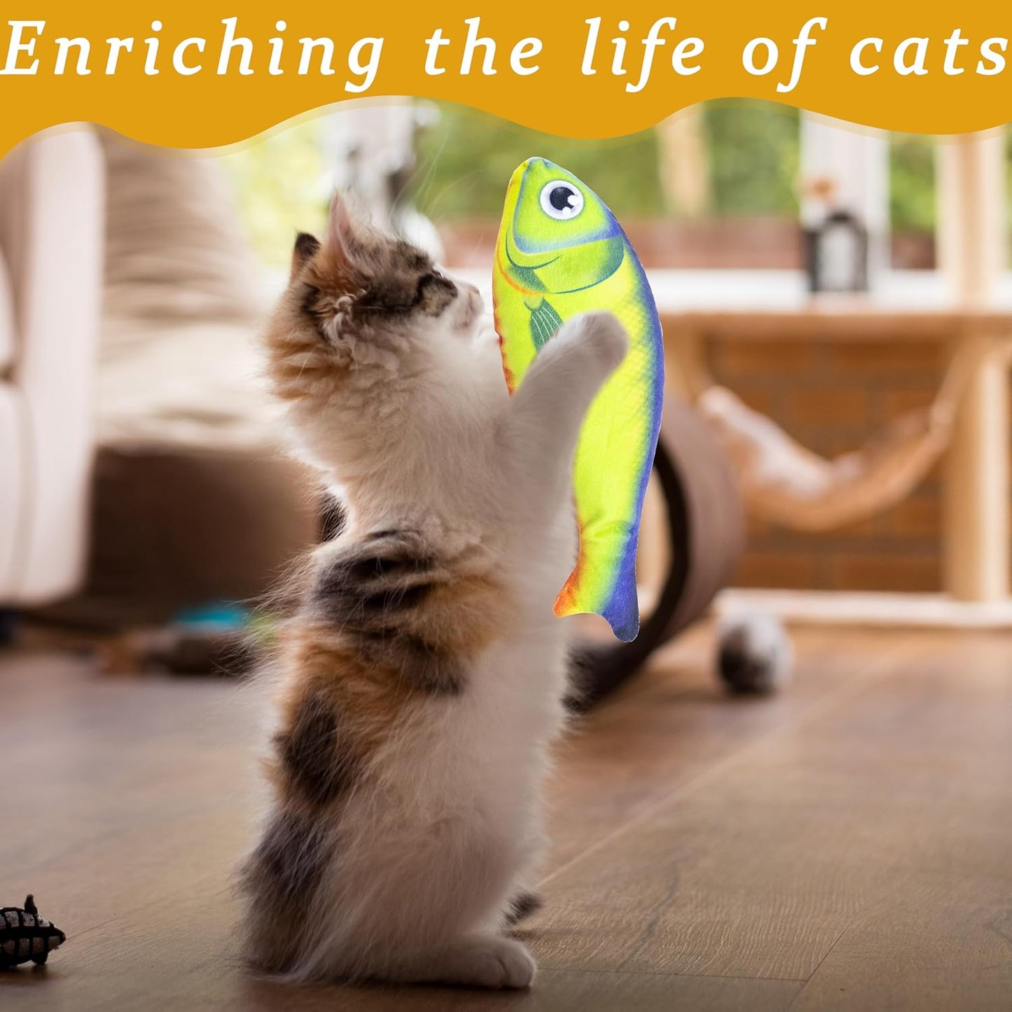 Soft Catnip Toys Fish, 3 Pack Bell Sound Cat Toys, Interesting Indoor Cat Kicker Toys, Durable and Highly Interactive Catnip Toys (Lucky Fish)