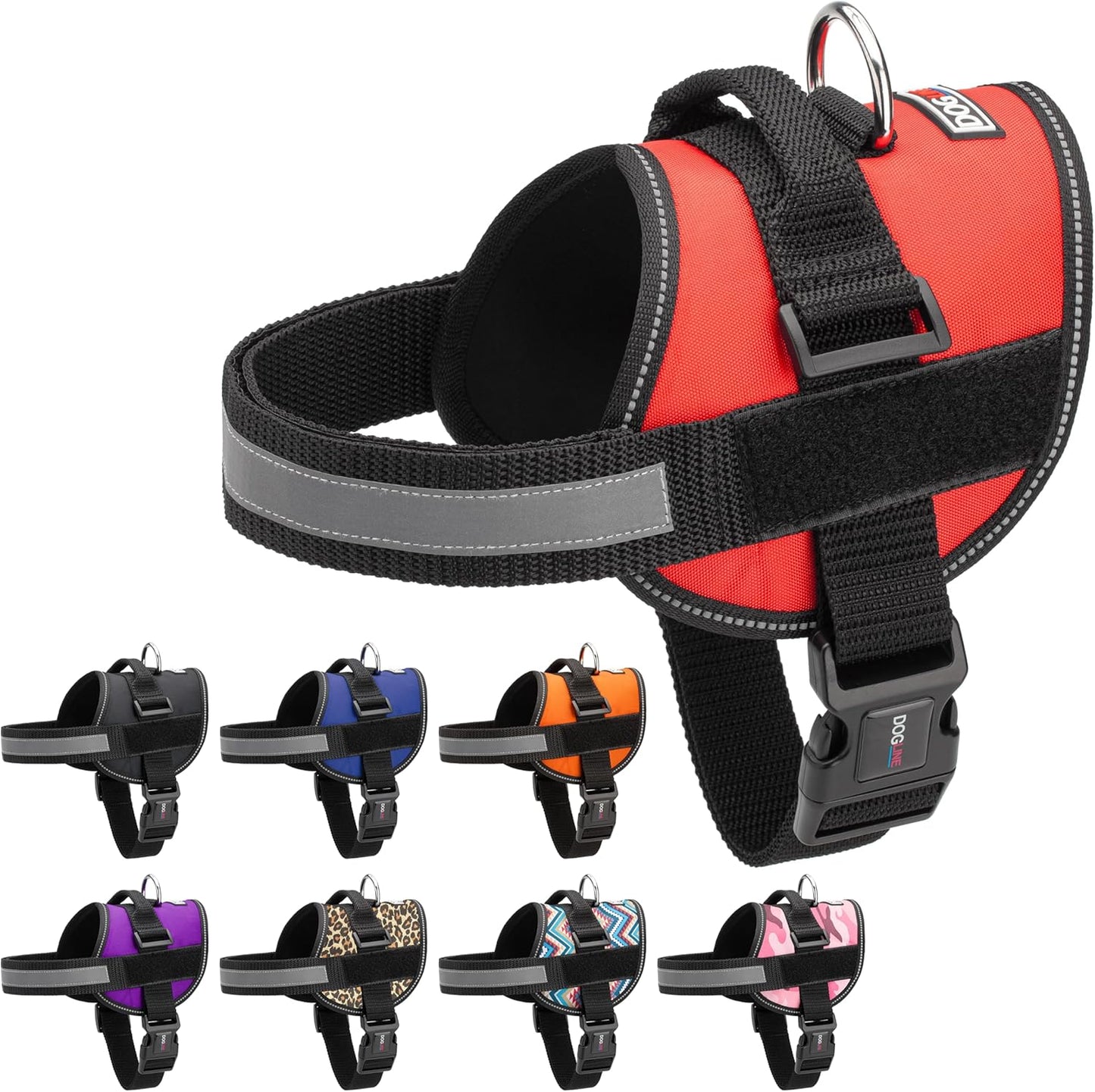 Dogline Dog Harness, Reflective No-Pull Adjustable Vest with Handle for Walking, Training, Service Breathable No - Choke Harness for Small, Medium or Large Dogs Room for Patches Girth 33"-46" in Red