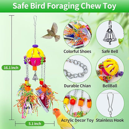 Bird Toys, Parrot Pullable Colorful Chew Sneakers Acrylic Stick Chew Toys for Amazons Mini Macaws African Greys Cockatoos Conures,Cockatiels, Lovebirds，Parrotlet，Eclectus (Pink and Yellow)