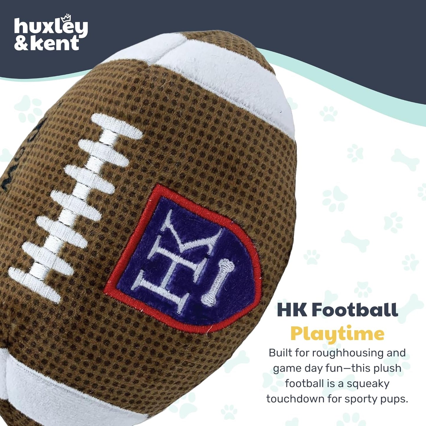 Huxley & Kent Funny Dog Toy w/Squeaker – Power Plush Squeaky Dog Toys for Small, Medium & Large Dogs – Soft Stuffed Animal for Indoor Play & Fetch - HK Football, Small