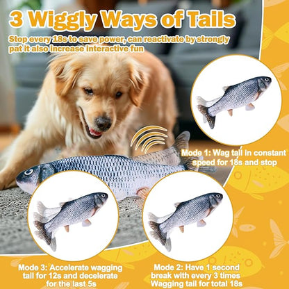 Interactive Dog Toys - Upgrade Flopping Fish Dog Toy to Keep Them Busy, Touch Activated Moving Dog Toys for Small / Medium / Large Puppy Enrichment, Rechargeable Pet Toys Plush, Squeaky Dog Toys