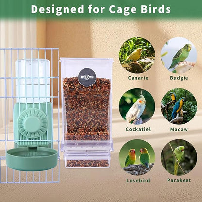 No Mess Bird Feeder Water Dispenser for Cage, Parakeet Cage Accessories, Automatic Bird Water Feeder for Parrots Cockatiel Budgies Finches (Feeding Doors Over 3.15 * 3.15 Inch)