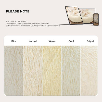 Bedsure Calming Dog Bed for Small Medium Dogs - Donut Washable Medium Pet Bed, 27 inches Anti-Slip Round Fluffy Plush Faux Fur Cat Bed, Ivory Beige