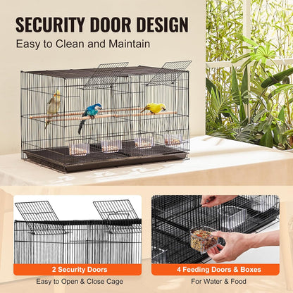 VEVOR 30-inch Flight Bird Cage, Stackable Divided Small Parakeet Cage for Parrots Canaries Cockatiels Lovebirds Finches Budgies Conures Macaws Pet Travel Birdcage with Handle and Perches