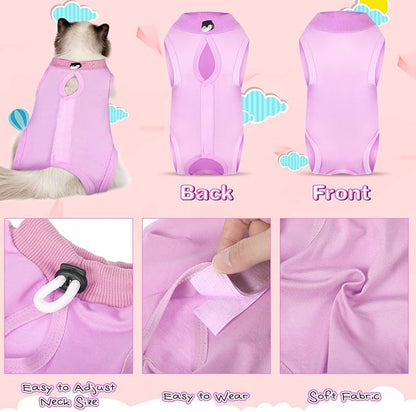 Nuanchu 3 Pieces Cat Recovery Suit Kitten Recovery Suit E-Collar Alternative for Cats and Dogs Abdominal Skin Anti Licking Pajama Clothes Sets(Medium,Simple Style,Yellow Green Pink)