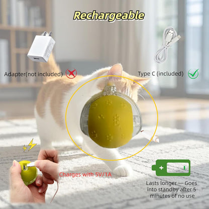 Interactive Cat Toy Ball – Automatic Electric Rolling Ball with Chirping Bird Sounds, Motion-Activated Indoor Toy for Kittens and Cats, Fun Exercise Play (Yellow)