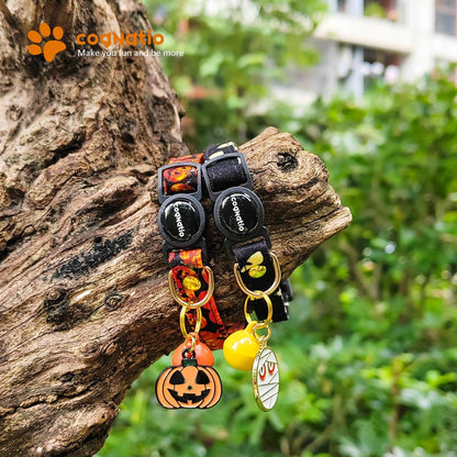 2 Pack Cotton Breakaway cat Collars with Bell,Safety Quick Release Pendant Cute Kitten Collar,Adjustable 20-30cm (Halloween3, 20-30cm)