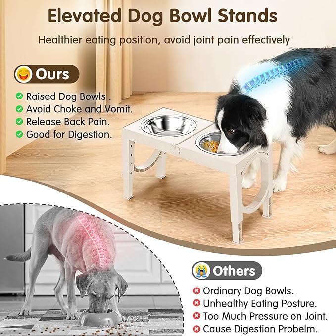 Elevated Dog Bowls Large Breed XIAZ Raised Dogs Bowl Stand Large/Medium Sized Dog 1L Food Water Bowl Stands 5 Heights Adjustable 9/11/12/17in White Pet Feeder Dish Station
