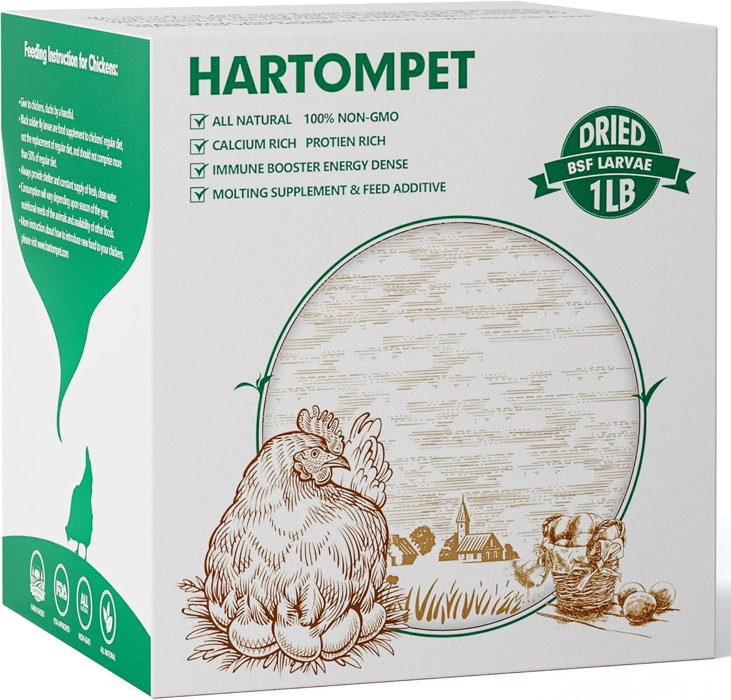 Dried BSF Larvae for Chickens - Non-GMO Poultry Feed Supplement, 85X More Calcium Than Mealworms, 1LB Grub Worms Perfect for Molting & Laying Hens, Ducks, and Wild Birds