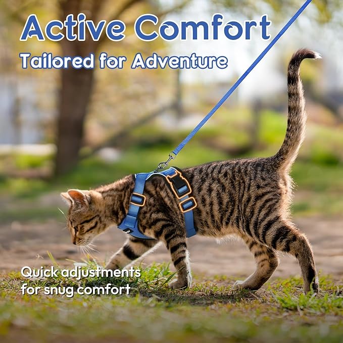 Dooradar Cat Harness and Leash Set, Escape Proof Safe Adjustable Kitten Vest Harnesses for Walking, Easy Control Soft Breathable Mesh Jacket with Reflective Strips for Cats, Blue, XXS