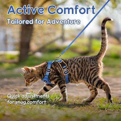 Dooradar Cat Harness and Leash Set, Escape Proof Safe Adjustable Kitten Vest Harnesses for Walking, Easy Control Soft Breathable Mesh Jacket with Reflective Strips for Cats, Blue, XXS