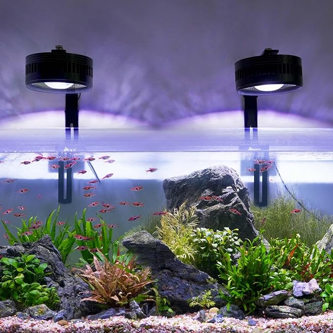AQQA Aquarium Clip-On Stream Light with Controller, LED Fish Tank Light with 3 Modes (White/RGB/Full Spectrum), Timer & 6 Brightness Levels, Adjustable Clamp for Freshwater Plants Fish Tanks 60W