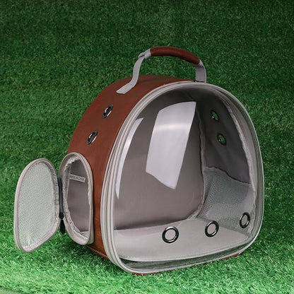 Bearded Dragon Carrier Backpack with Two Security Printing Harness with Leash Sets, Reptile Lizard Travel Bag to Carry and Transport Small Animal Kitten Bunny Guinea Pig to Vet(Brown, PU Leather)