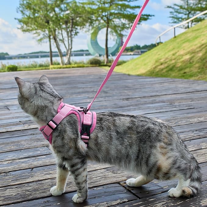 Cat Harness and Leash Set Escape Proof Tactical Extra Large Kitten Harness Emotional Support Cat Vest, Pink, XXL