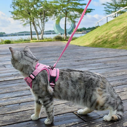 Cat Harness and Leash Set Escape Proof Tactical Large Kitten Harness Emotional Support Cat Vest, Pink, L