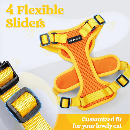 rabbitgoo Cat Harness and Leash Set, Escape Proof Soft Adjustable Vest Harnesses for Outdoor Walking, Easy Control Breathable Kitten Jacket with Reflective Strips, Orange & Yellow, M