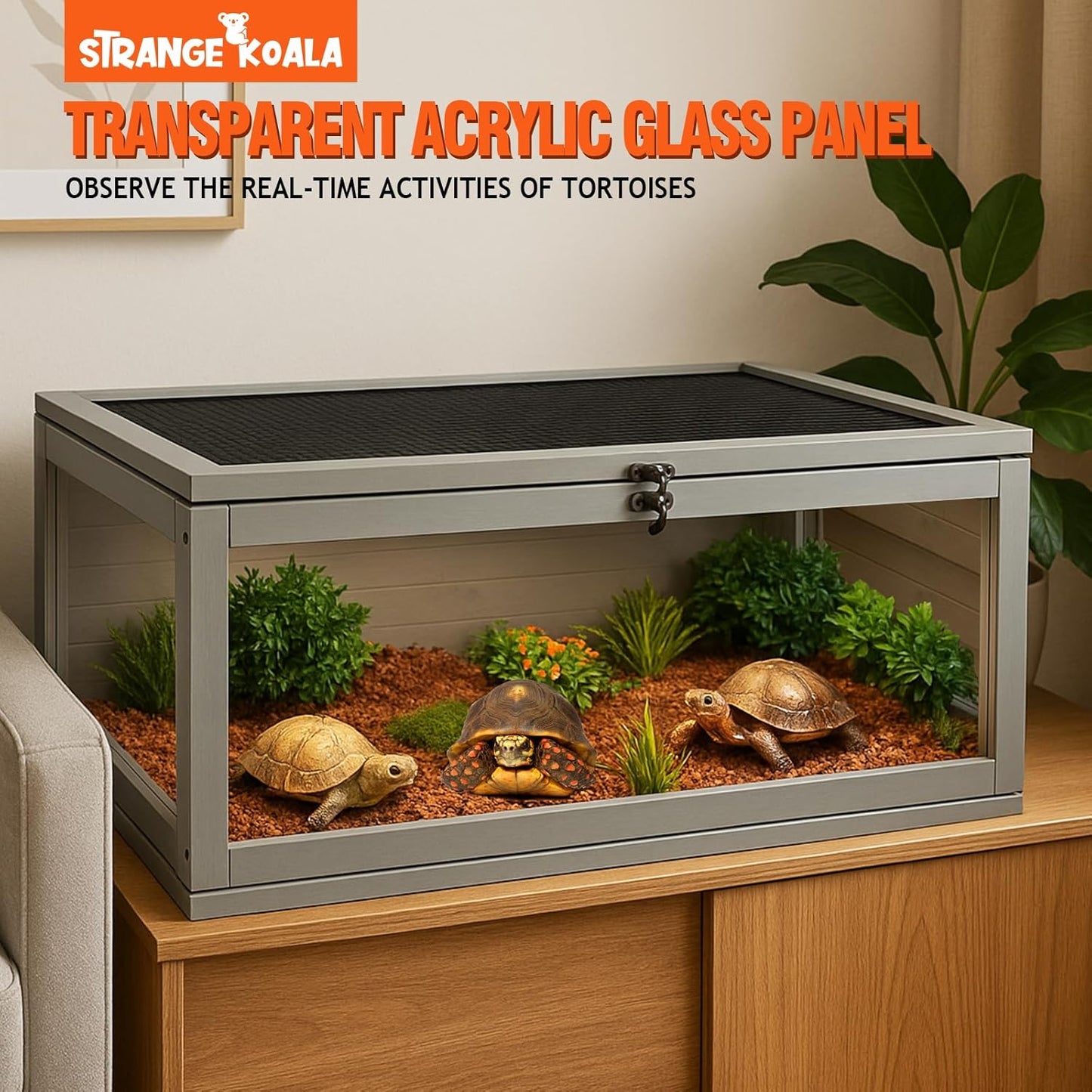 Tortoise Habitat Indoor,Outdoor Reptile Enclosure,Wooden Tortoise House Outdoor,Tortoises Enclosure Indoor (Grey)