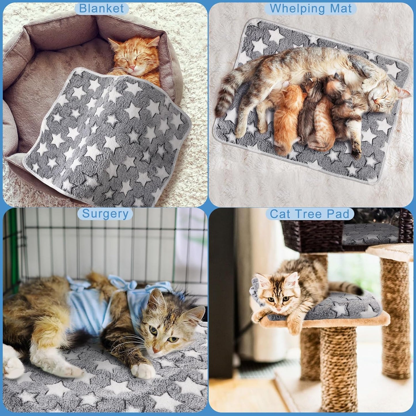 2 Pcs Large Self Warming Cat Pad Self Heating Cat Mat Bed Dog Crate Pet Blankets Thermal Heated Bed Mat for Outdoor Indoor Newborn Kittens Puppies Dog(Large Star,24 x 18)