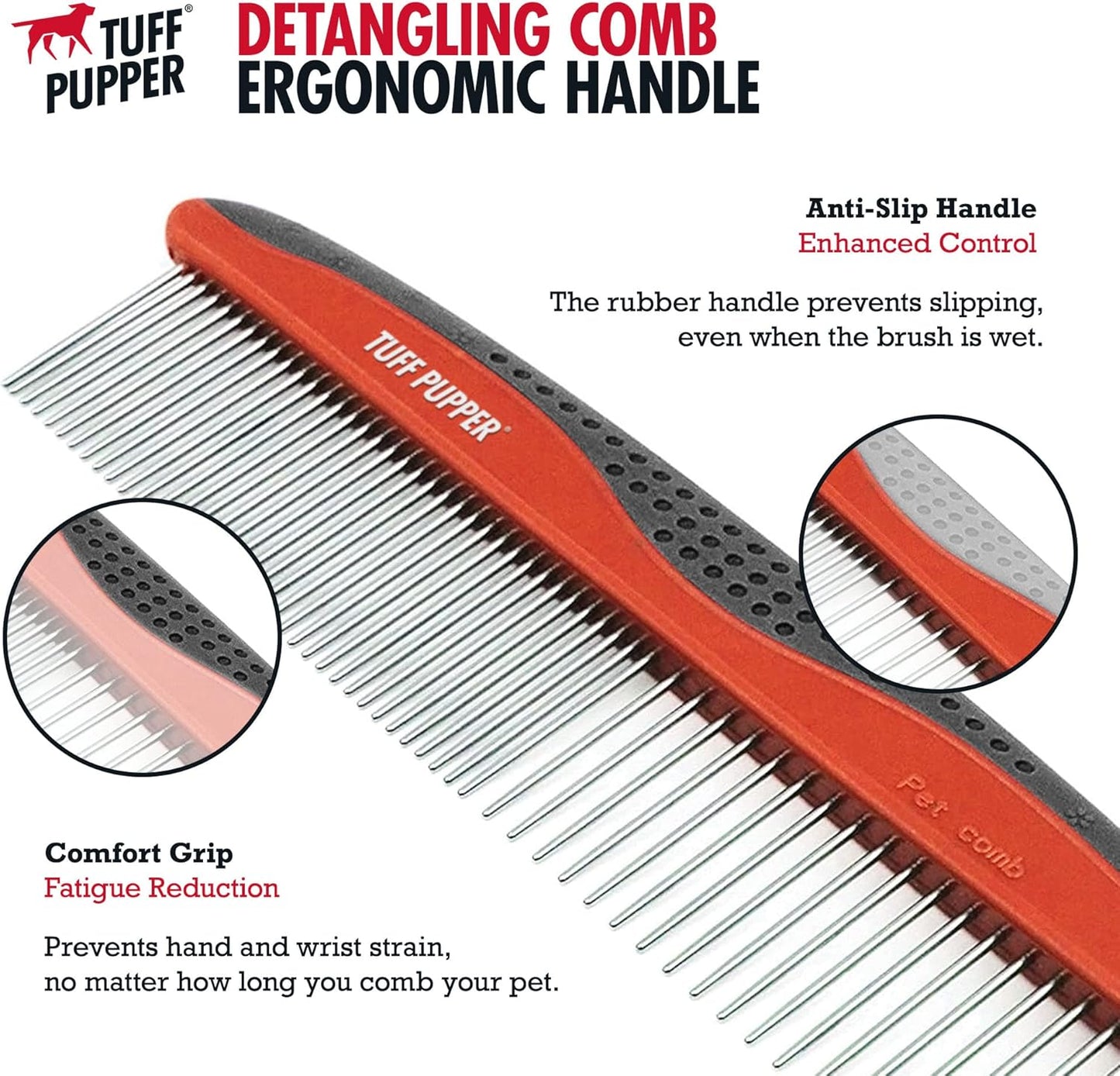 Tuff Pupper Dog Grooming Comb Set | Easily & Safely Remove Matted Knotted Hair | Ergonomic Pet Detangling Combs | No-Slip Safety Handle | Rounded Tips Prevent Scratching | For Poodles & Curly Hair