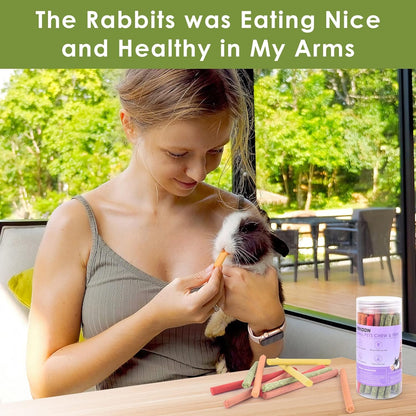 ERKOON 40Pcs Rabbit Timothy Hay Sticks, Five Flavors：PurplePotato/TimothyHay/Pumpkin/Strawberry/Carrot，Suitable Guinea Pig, Hamste, Gerbil, Chinchilla Treats, Chew Toys for Teeth for Bunnies ﻿