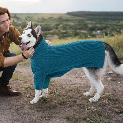 ASENKU Dog Sweater, Dog Sweaters for Medium Dogs, Warm Pullover Doggie KnitTurtleneck Warm Clothes for French Bulldog, Boston Terrier（Teal Blue, L）