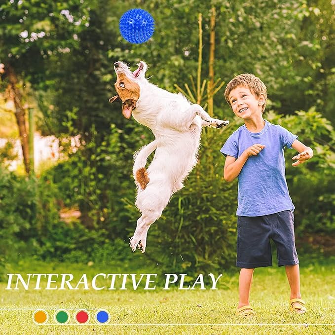 Dog Balls 4.5” Squeaky Dog Toys Spikey Ball for Aggressive Chewers Heavy Duty Teething Large Medium Durable Dogs Balls (4 Pack)