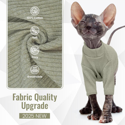 DENTRUN Sphynx Hairless Cats Shirt Pullover Kitten T-Shirts, Breathable Cat Wear Turtleneck Sweater Adorable Cat's Clothes Vest Pajamas Jumpsuit