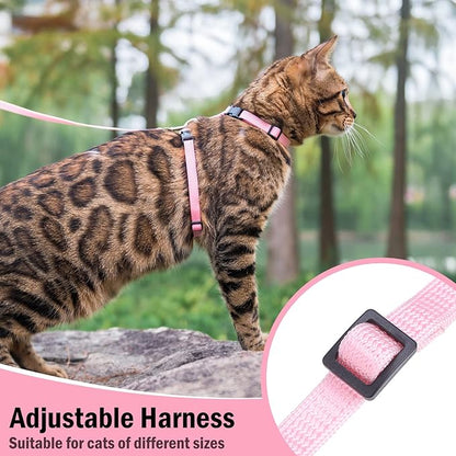 PUPTECK Adjustable Cat Harness and Leash Set Escape Proof Kitten Strap Collar for Walking Travel, Light Pink