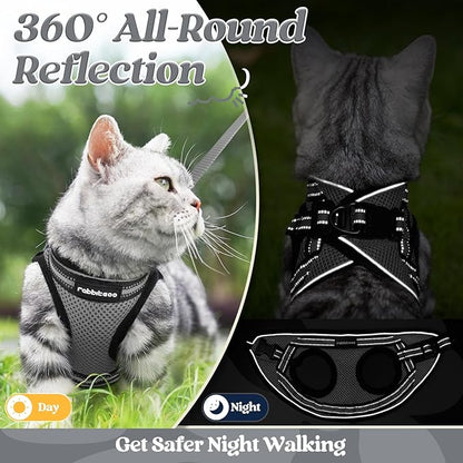 rabbitgoo Cat Harness and Leash Set for Walking Escape Proof, Adjustable Soft Kittens Vest with Reflective Strip for Cats, Comfortable Outdoor Vest, Grey, S