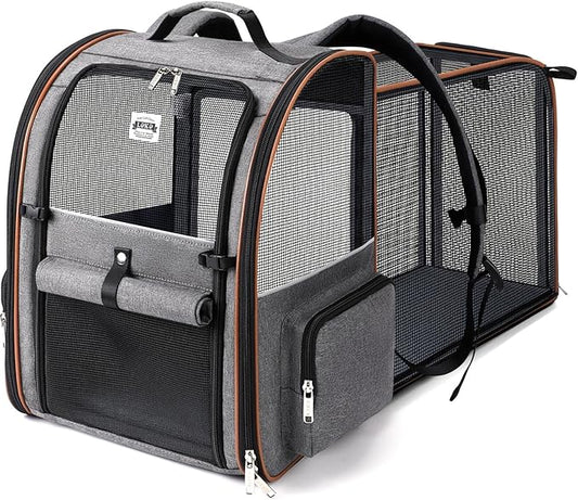 Lekebobor Extra Large Cat Backpack Carrier Expandable Pet Carrier Backpack for Small/Medium Dogs and Medium/Large Cats, Grey
