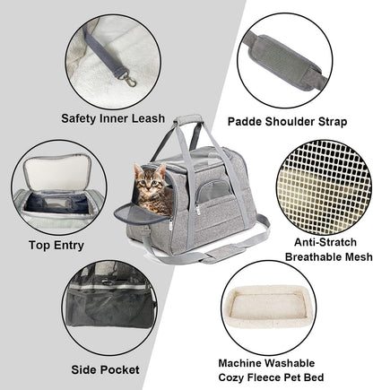 kathson Rabbit Travel Carrier Bag Airline Approved Pet Pocket Breathable Mesh Window Portable Hand Bag with Locking Safety Zippers for Small Dogs Cats Bunnies and Small Animals (Grey)