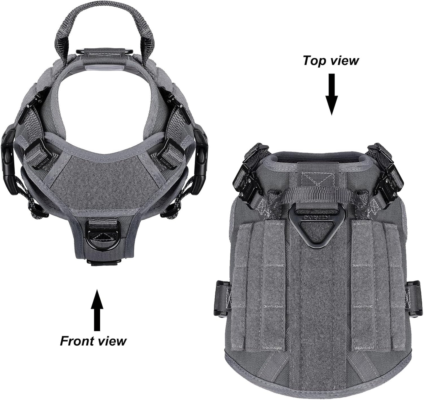 ICEFANG Tactical Dog Harness, Small Size,2X Metal Buckle,Working Dog MOLLE Vest with Handle,No Pulling Front Leash Clip,Hook and Loop Panel (Grey,S (Pack of 1))