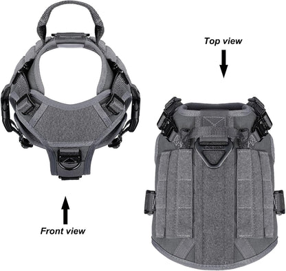 ICEFANG Tactical Dog Harness, Small Size,2X Metal Buckle,Working Dog MOLLE Vest with Handle,No Pulling Front Leash Clip,Hook and Loop Panel (Grey,S (Pack of 1))
