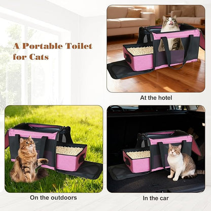 HiCaptain Cat Travel Carrier Bag with Litter Box, Portable Soft Cat Carrier Bag Lightweight Leak-Proof Collapsible Litter Box for Cats, Fits for Kitten up to 15 lb to Travel, Camping, Hiking, or Hotel