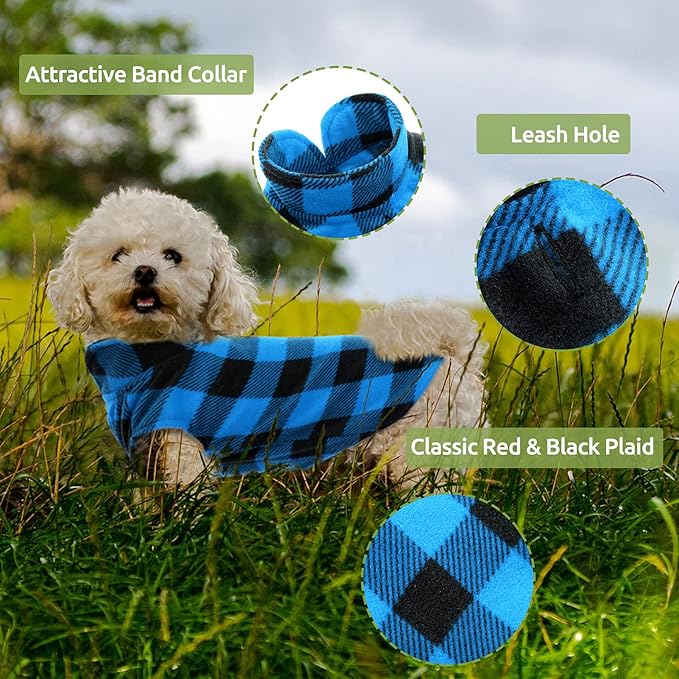 KAMA BRIDAL Spring Autumn Winter Coat Pullover Fleece Vest for Cats Small and Medium Dogs Thin Sweater Blue & Black Plaid (Blue, S)